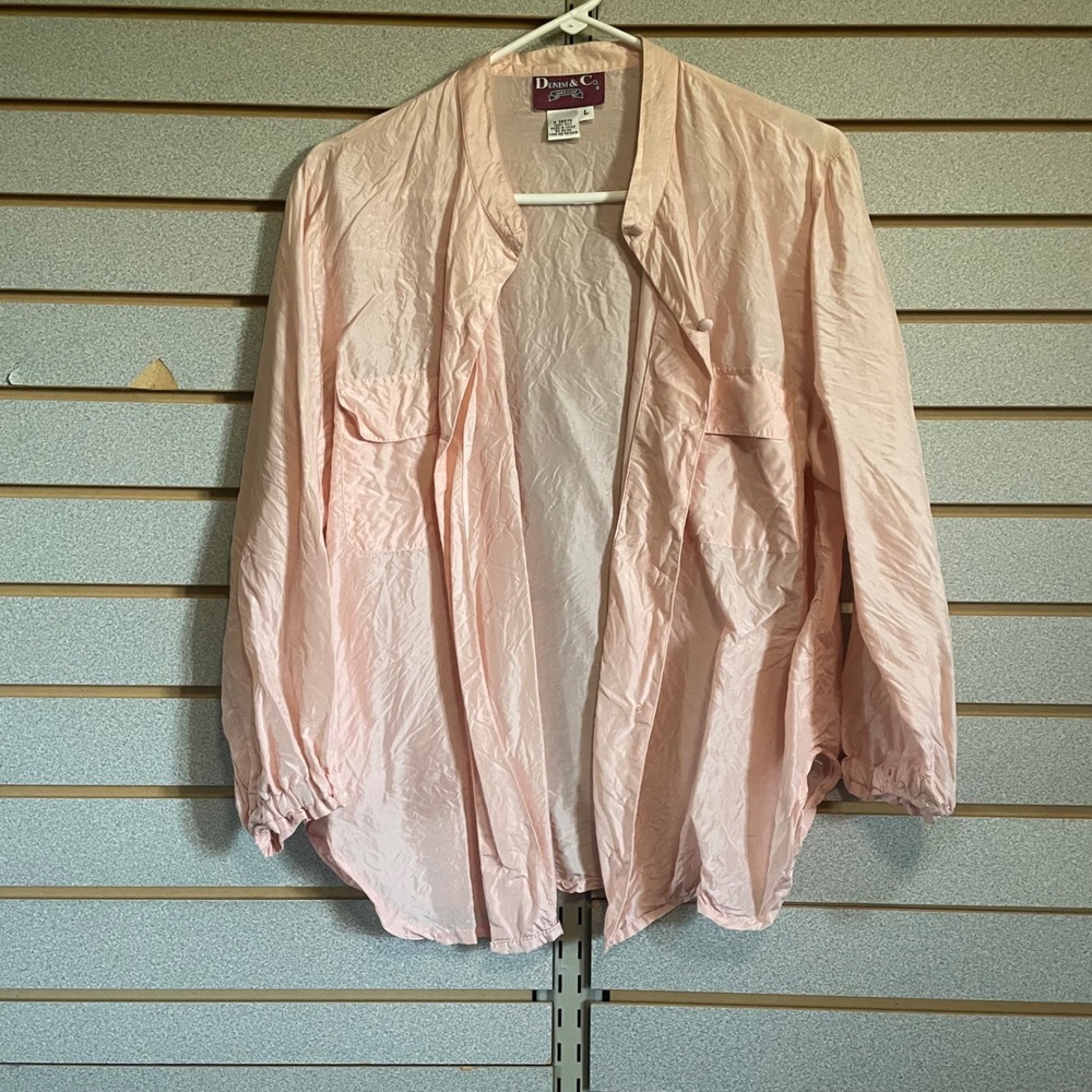 Denim & Co.‎ Pink Button Down Shirt  Size L 100% Silk Business Casual Dressy